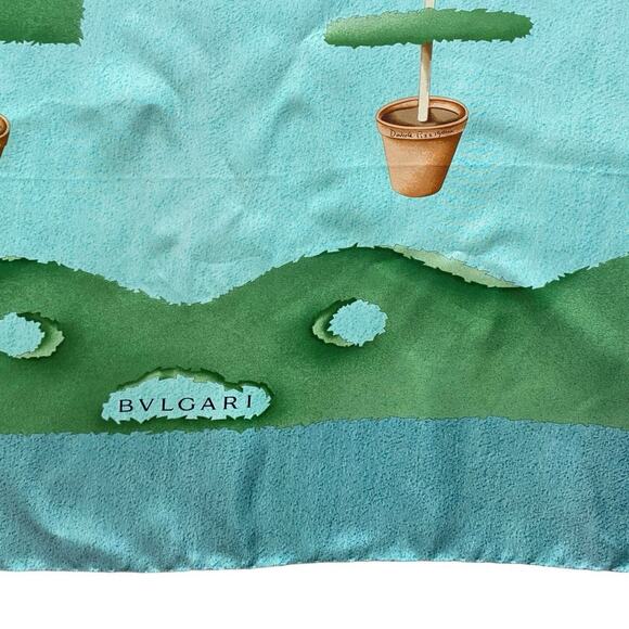 Vintage 80s Bvlgari by Davide Pizzigoni Topiary Silk Scarf - 34”x34” - Picture 2 of 3